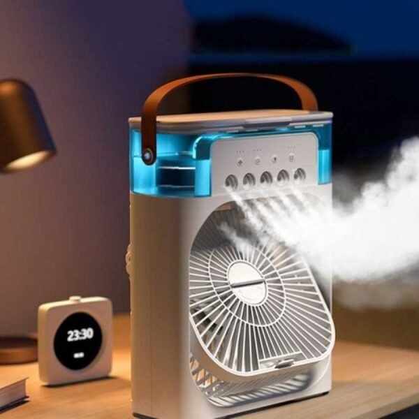 হিমিডিফার ফ্যান (White) Portable Mini Air Cooler Cooling Fan, 7 Colors Light, for Small Room,Office,Car, Cooler (White)